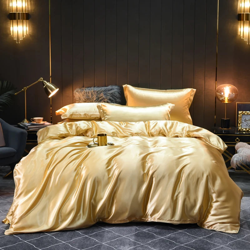 High-Quality Satin Bedding Set Solid Color Silky Smoothness Quilt Cover   Single Double Twin King   Duvet Cover Set