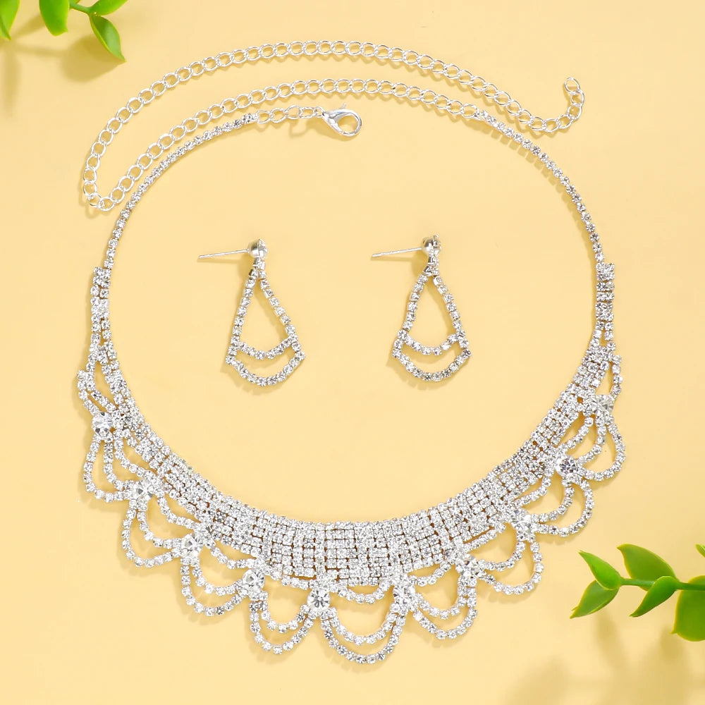 Necklace and Earrings Set Crystal Multi-layered Bride Jewellery Sets Wedding Accessories