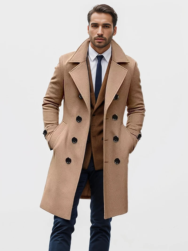 men's woolen coat casual and fashionable double breasted long