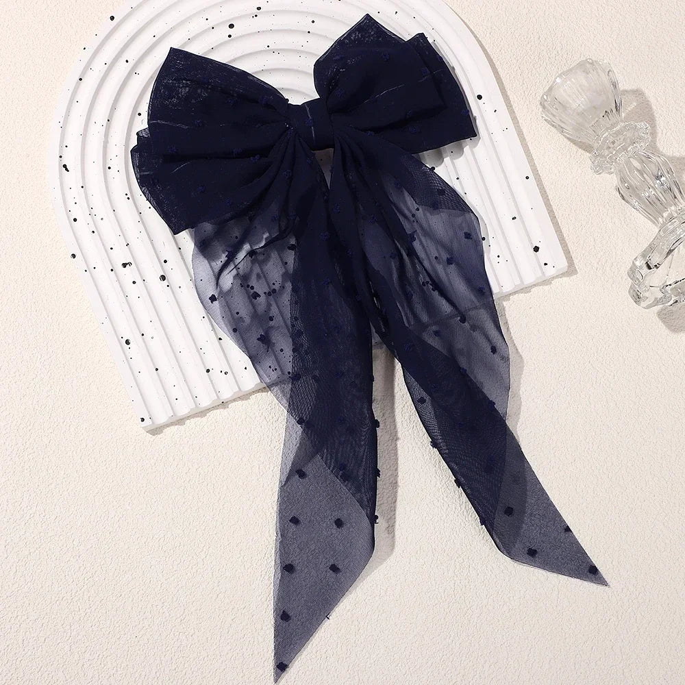 Girls Long Big Bow Float Satin Clips Elegant Back Head Hairclip Trendy Hair Accessories gifts
