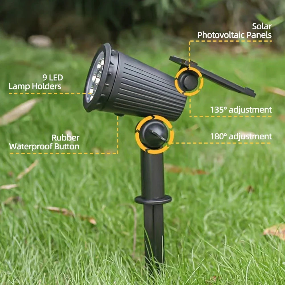 9 LED Solar Spotlights IP65 Waterproof Outdoor RGB Landscape Lighting Adjustable Brightness for Garden Yard