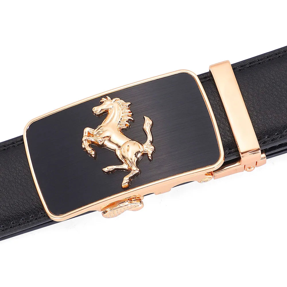 Men Genuine Leather Belts Brand Luxury Horse High Quality Business Work Automatic Buckle Belts for Men Gold Silver Male Belt Men