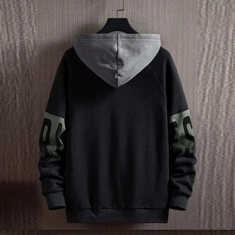 Men's Winter New Casual And Versatile Contrast Monogram Print Long Sleeve Hooded Sweatshirt