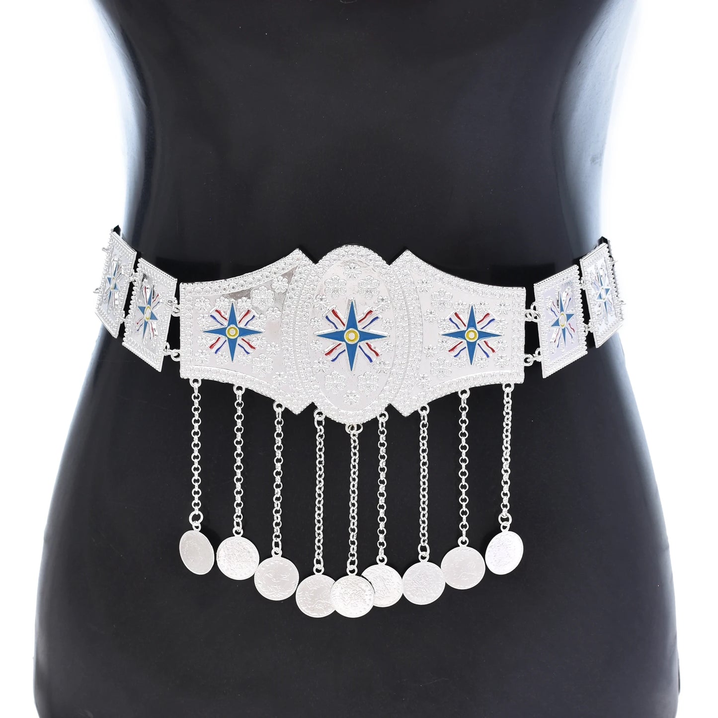 Silver Plated Moroccan Caftan Belt Heart Sequins Tassel Belly Chains Body Jewellery