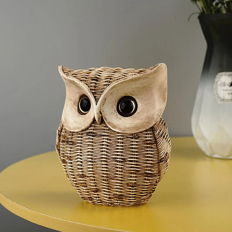 Resin Statues For Home Decor Animal Sculpture For Ornaments Living Room Interior Figurine Vine Weaved Owl