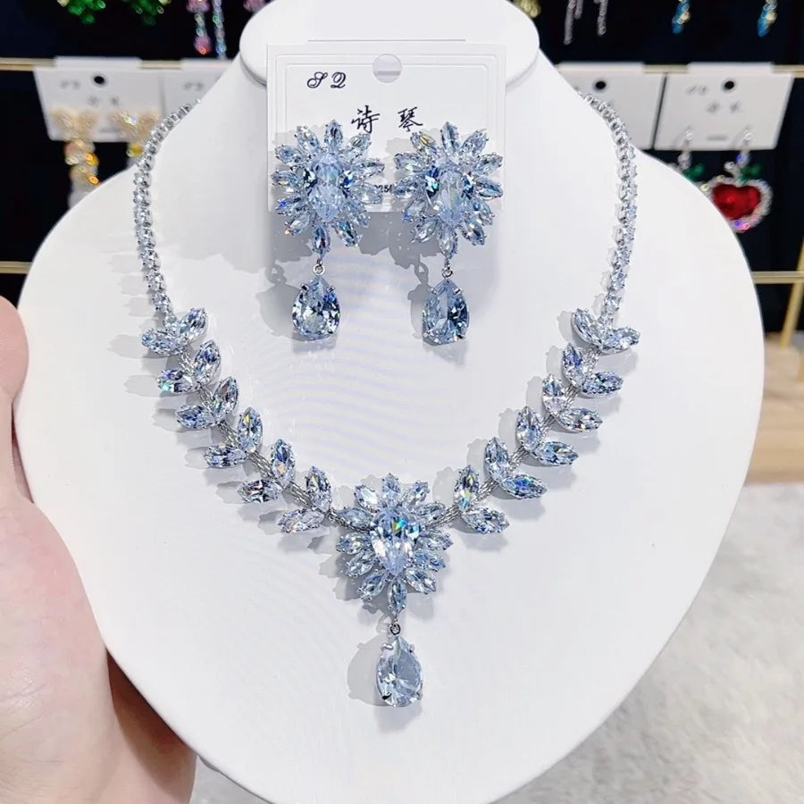 Women Colorful Fashion Zircon Necklace Earrings 2025