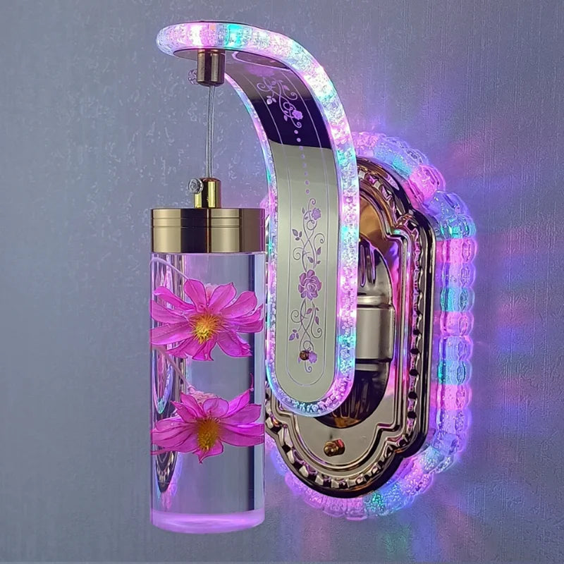 Home Decoration Pressed Flower LED Wall Lamp Indoor Corridor Luxury Colourful Sconce Light