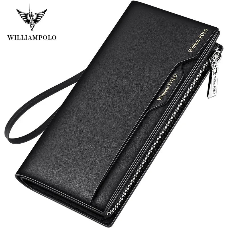 WILLIAMPOLO Men's Wallet Long Wallet Men Clutch Bag Wallet Leather Phone Credit Card Organizer Wallets Removable Card Holder - Hiron Store