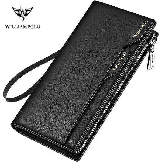 WILLIAMPOLO Men's Wallet Long Wallet Men Clutch Bag Wallet Leather Phone Credit Card Organizer Wallets Removable Card Holder - Hiron Store