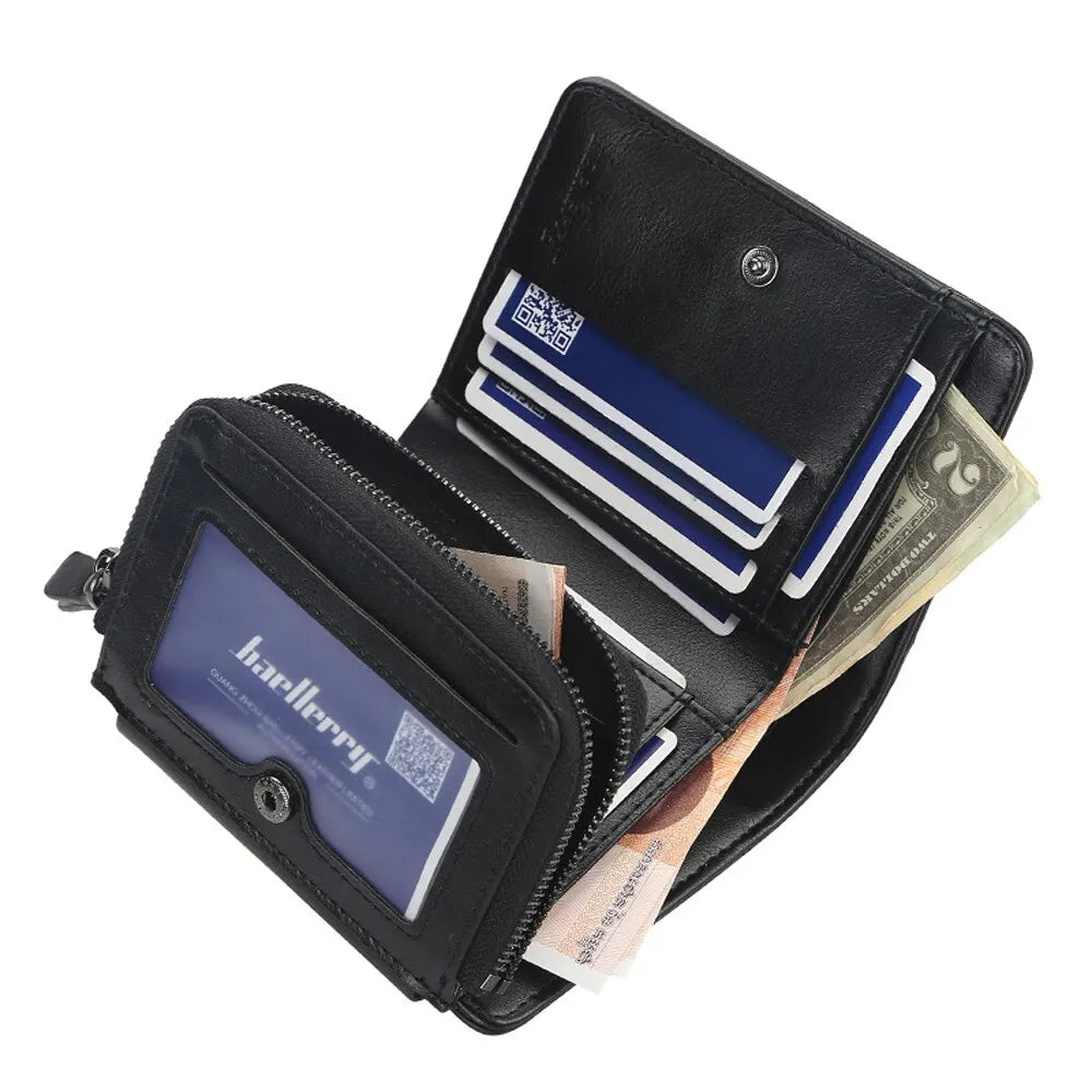 New PU Leather Men Wallets High Quality Zipper Short Desigh Card Holder Male Purse Vintage Coin Holder Men Wallets - Hiron Store