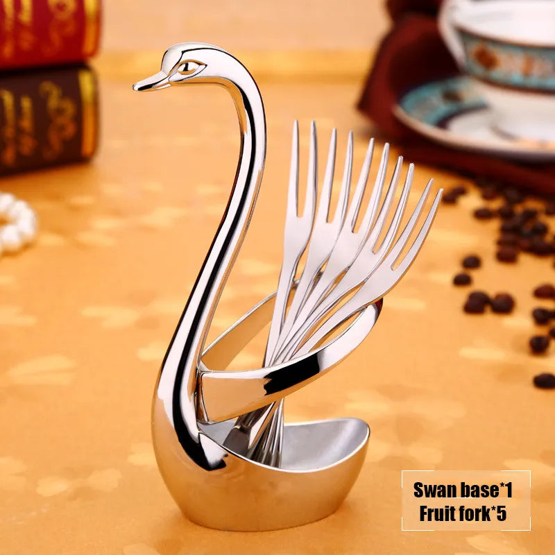 Portable fork and spoon cutlery set   with swan rack table fork and spoon storage rack cutlery sets