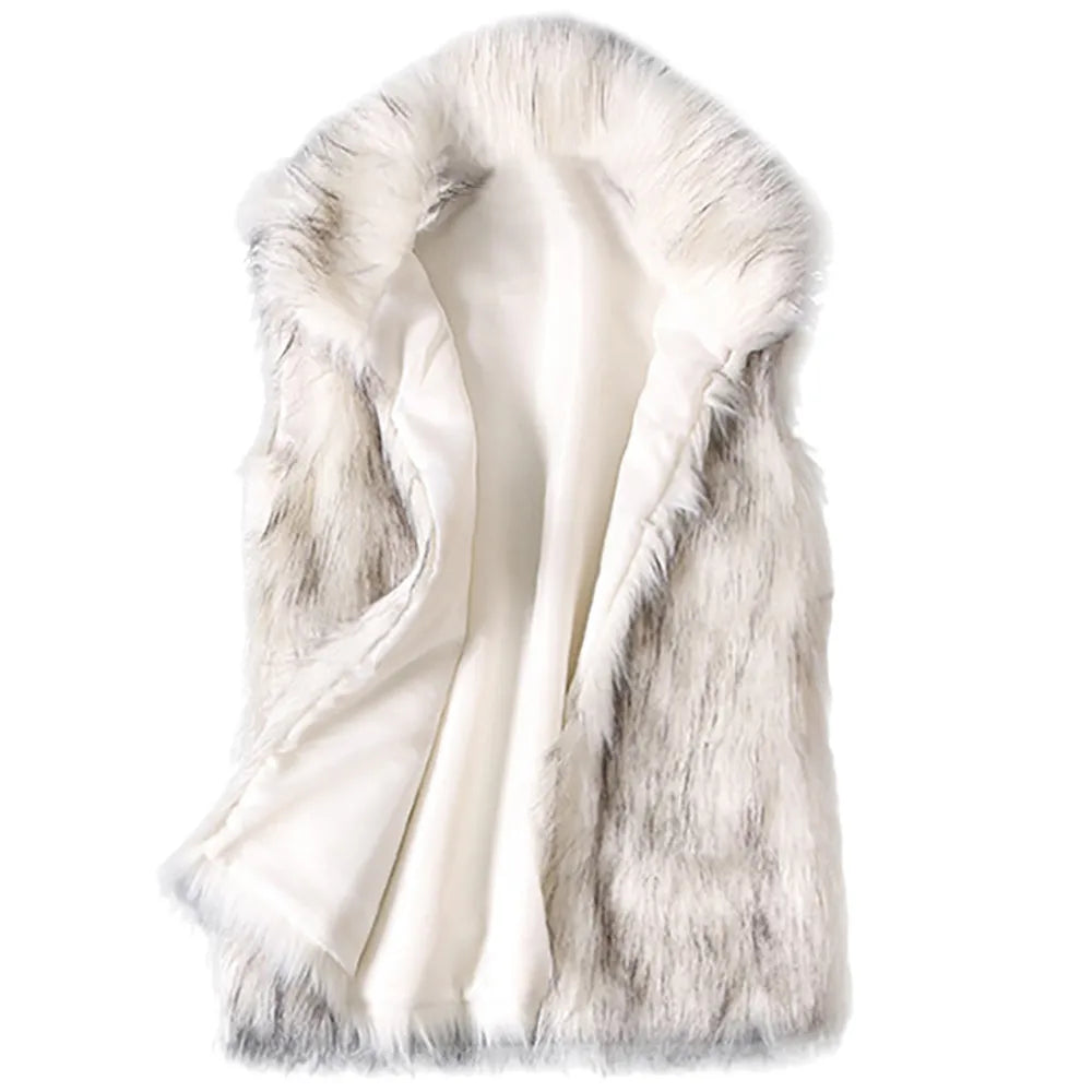 Winter Women's Vest Wool Vest Faux Fur Stand Collar Jacket Windproof Coat