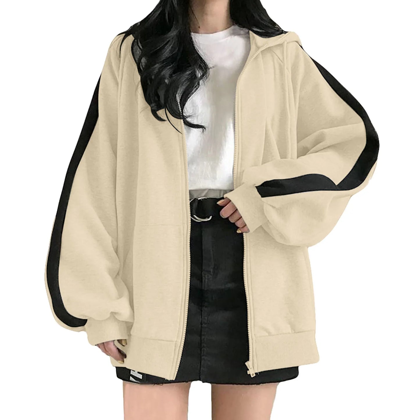 Women Solid Loose Jacket Coats Vintage Long Sleeve Oversized Hooded Sweatshirts