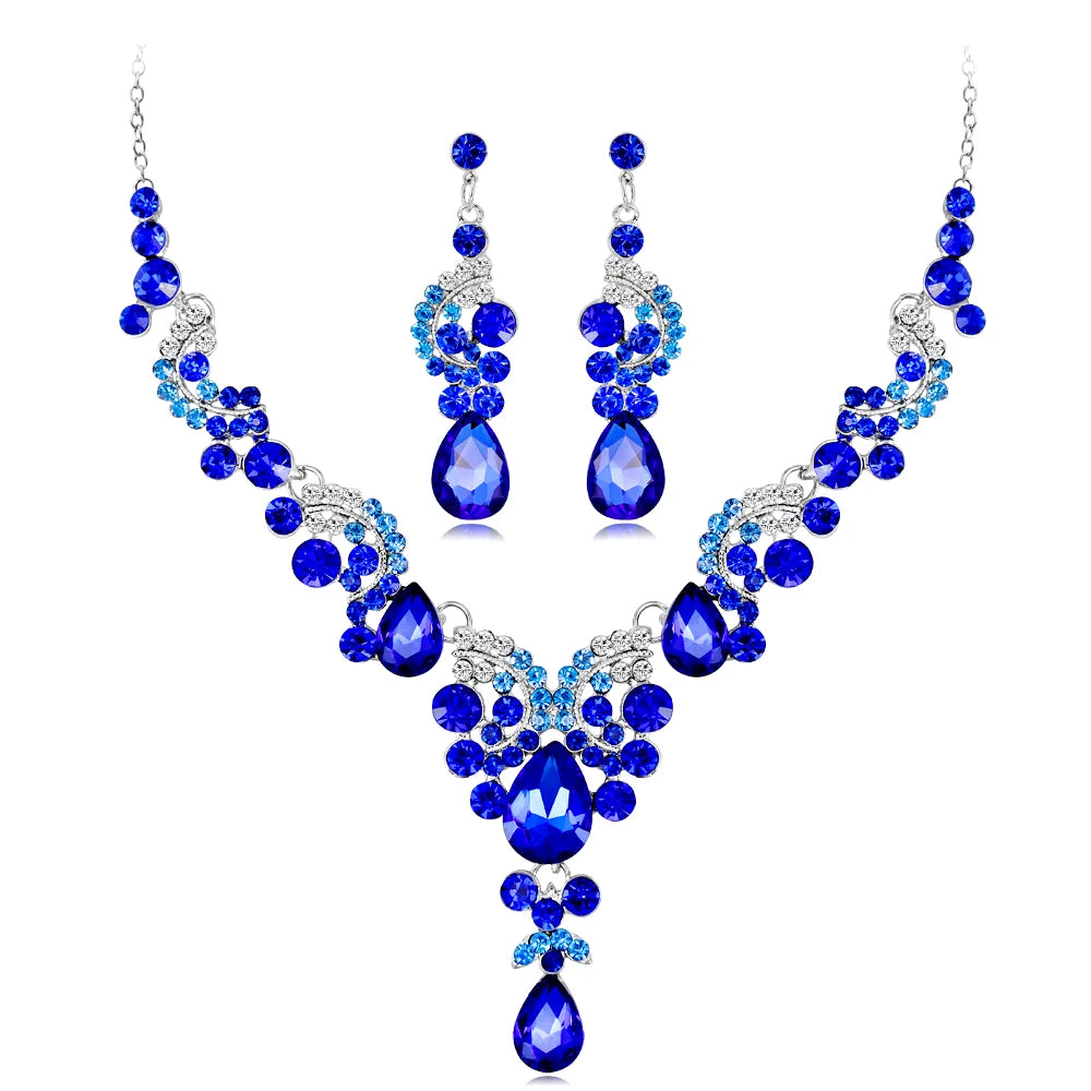 New hot selling bridal necklace earrings stylish high-end wedding party jewelry two-piece set - Hiron Store