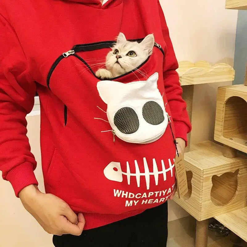 Winter Hoodies Sweatshirt Man Women Animal Pouch Hood Pullover Blouse Tops Lady Carry Dog Cat