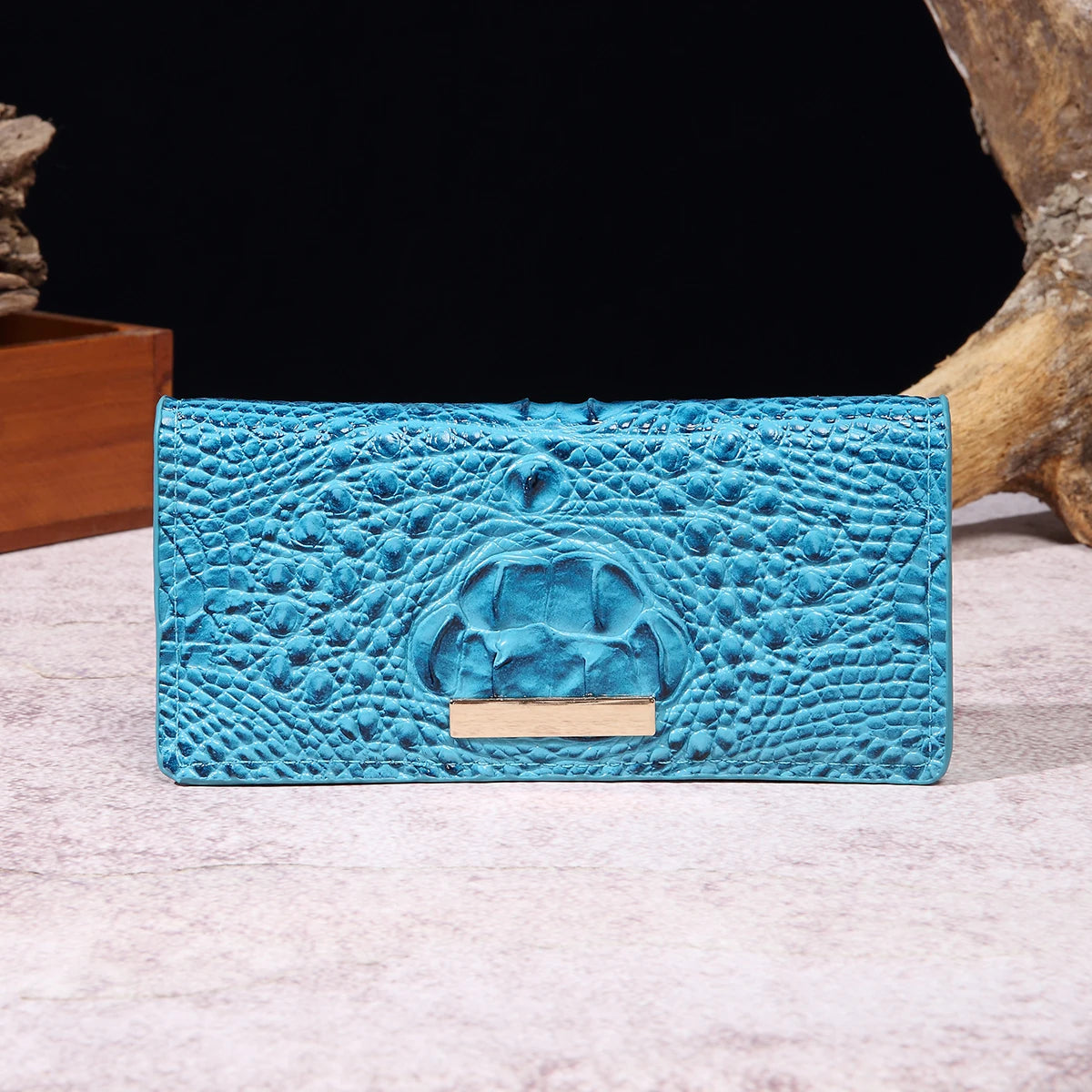 Simple and fashionable crocodile pattern solid color block wallet