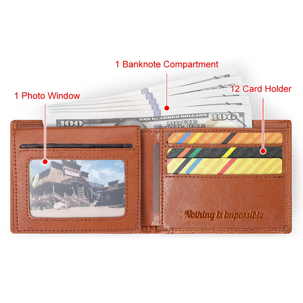 Wallet for Men Genuine Leather RFID Blocking Bifold Stylish Card Holder Purse with ID Window Classic Money Bag