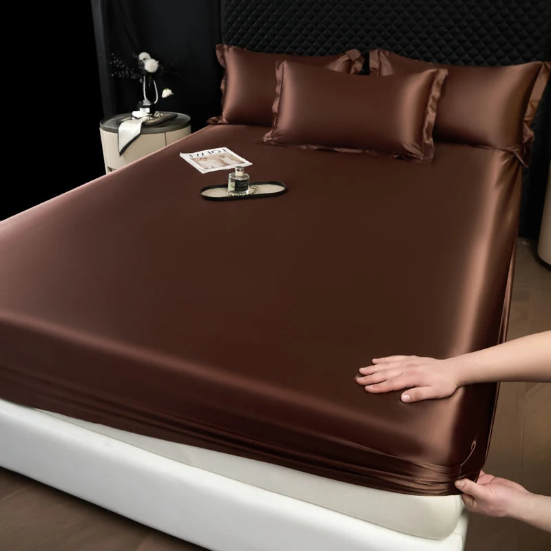 Solid Color Fashion Satin Fitted Sheet Rayon Mattress Cover with Elastic Band Bed Sheet Bedding 140x200 160x200