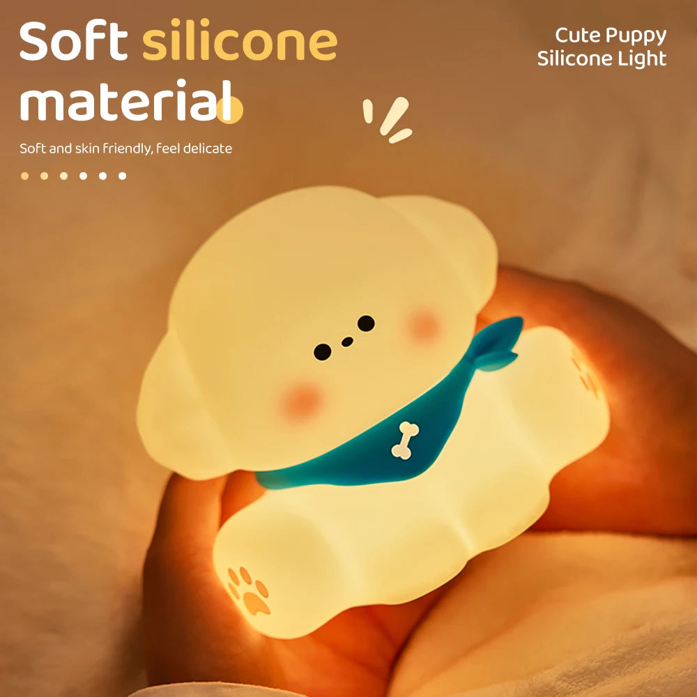 Cute Dog Silicone Night Light Rechargeable Dimmable Nursery Sleeping Lamp Kids Room Decor