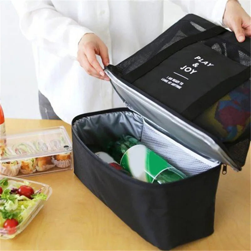 New Thermal Insulation Bag Handheld Lunch Bag Useful Shoulder Bag Cooler Picnic Bag Mesh Beach Tote Bag Food Drink Storage - Hiron Store