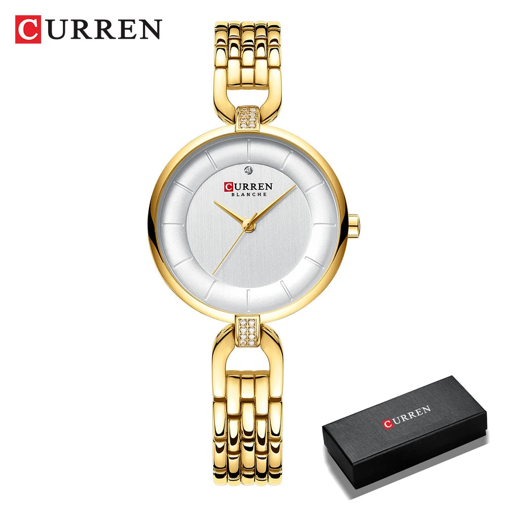 Luxury Brand CURREN Simple Casual Quartz Watches Women Silver Dress Wristwatch Watch with Stainless Steel