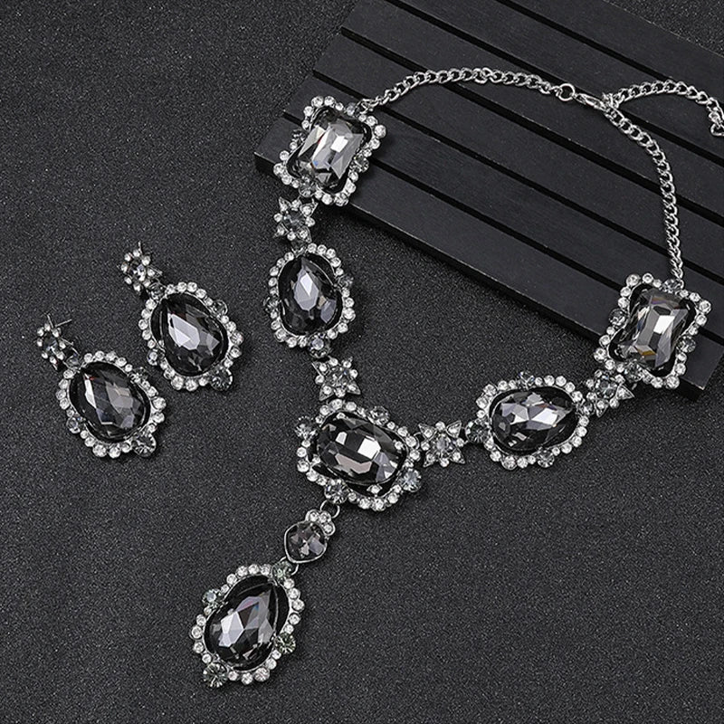 Statement Jewellery Ladies Crystal Rhinestone Earrings and Choker Necklace Set