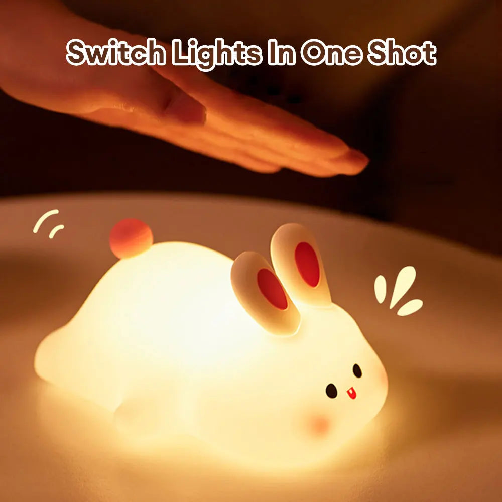 Cute Rabbit Silicone Nights Lamp Touch Sensor Big Face Rabbit Pat USB Rechargeable Light