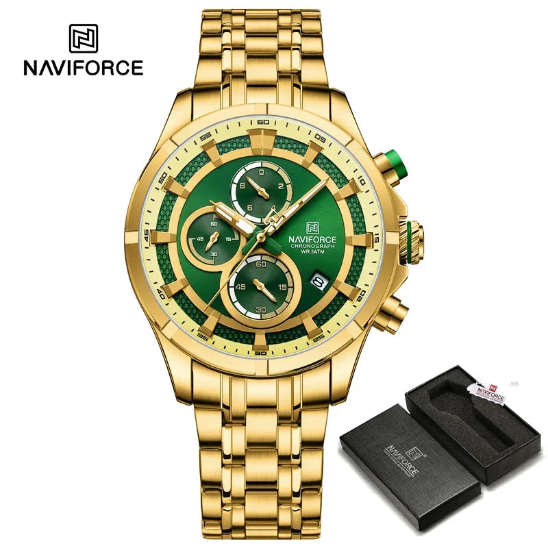 NAVIFORCE Luxury Brand Watch for Men Stainless Steel Strap Chronograph Clock