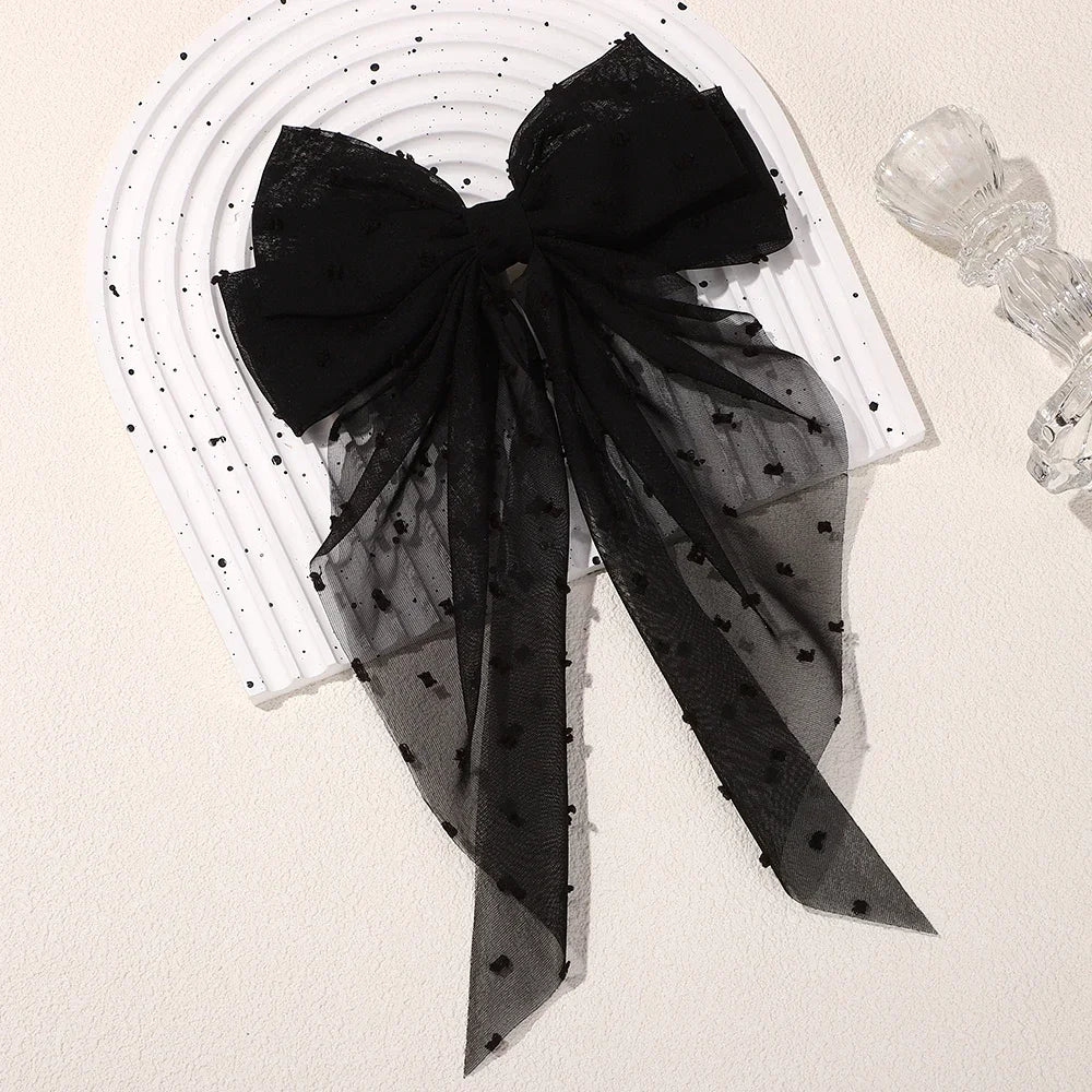 Girls Long Big Bow Float Satin Clips Elegant Back Head Hairclip Trendy Hair Accessories gifts
