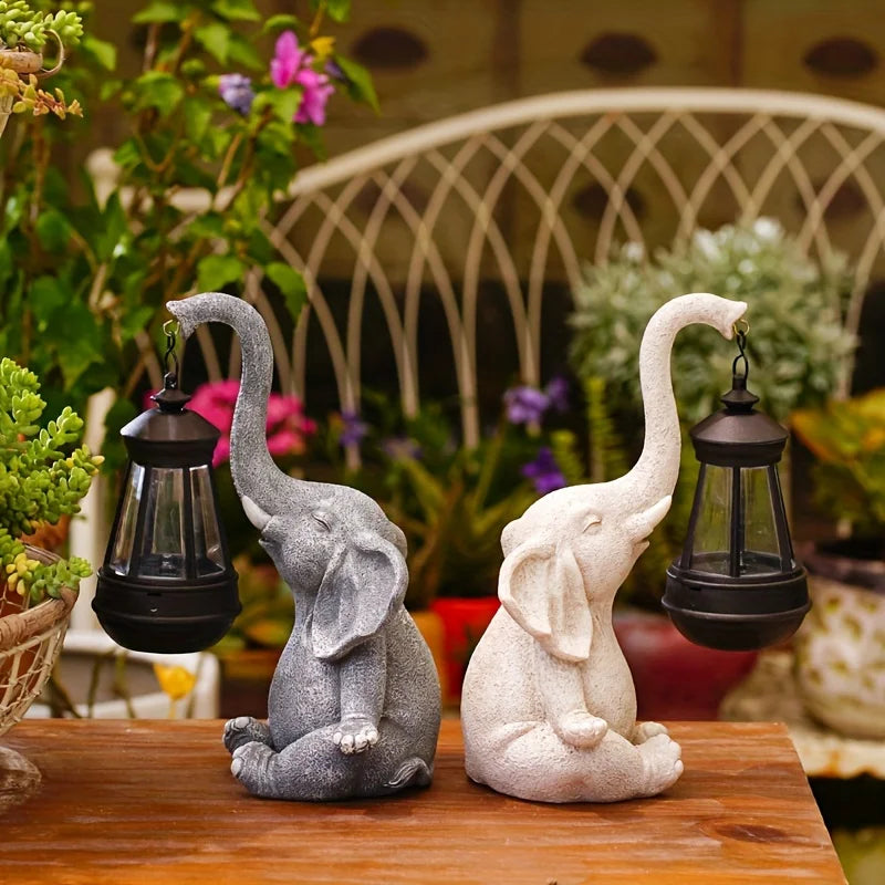 Elephant/Giraffe Statue with Solar Lantern Figures, for Garden/Yard Decoration