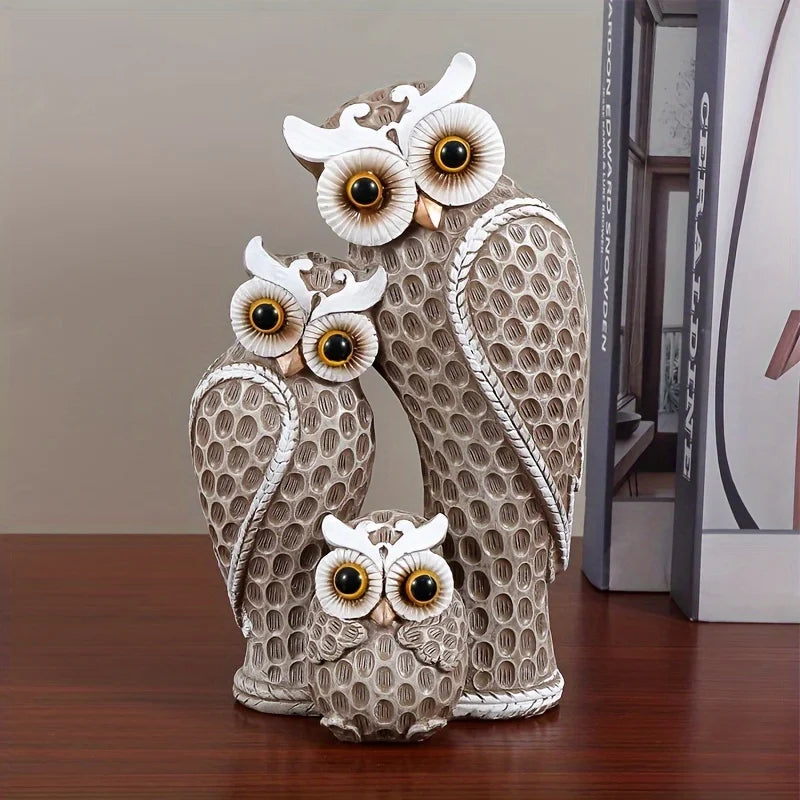 1pc Resin Owl Family Animal Decoration,Home Decor,Living Room,Bookshelf,Wine Cooler,TV Stand Decoration