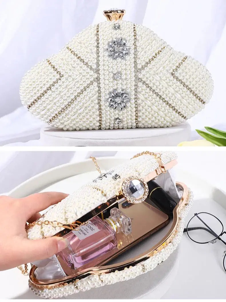 Handmade Bead Embroidery Pearl Rice Beads With Rhinestones Handbag Ladies