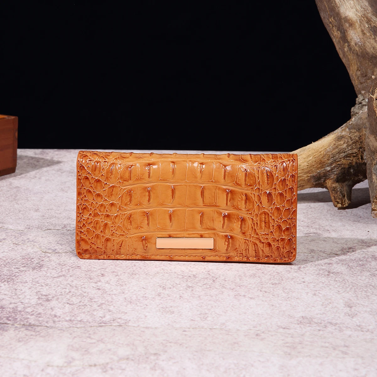 Simple and fashionable crocodile pattern solid color block wallet