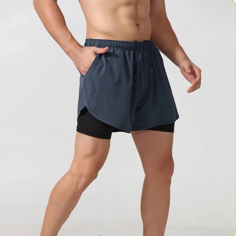 Men's Running Shorts Fitness Double Layer Shorts Men Bodybuilding Short Pants