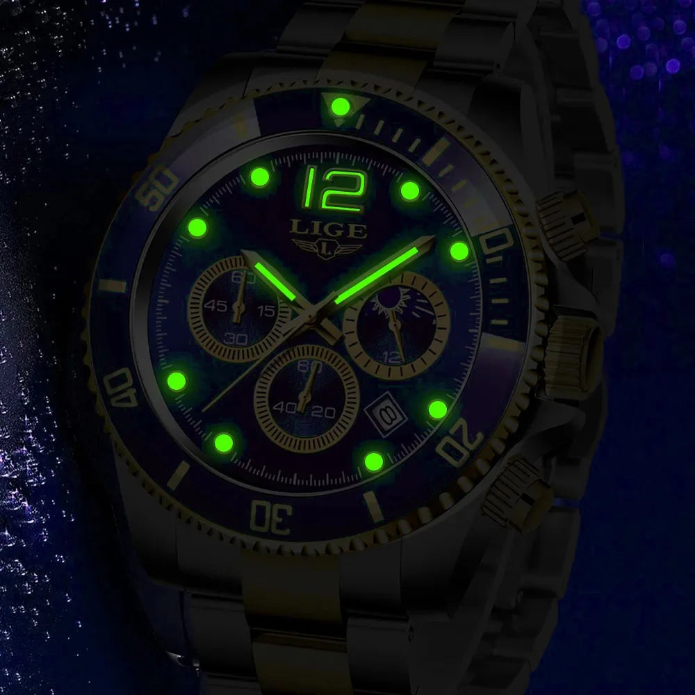 Luxury Man Watch Stainless Steel Quartz Wristwatches Luminous Waterproof Watches