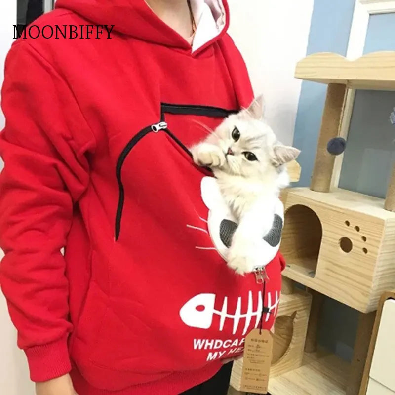 Winter Hoodies Sweatshirt Man Women Animal Pouch Hood Pullover Blouse Tops Lady Carry Dog Cat