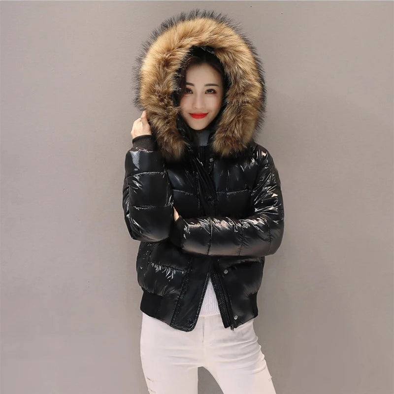 Fake Fur Coat Waterproof, Autumn Winter  Glossy, Female Outerwear Fashion  Black Short Coats, Women's Jacket