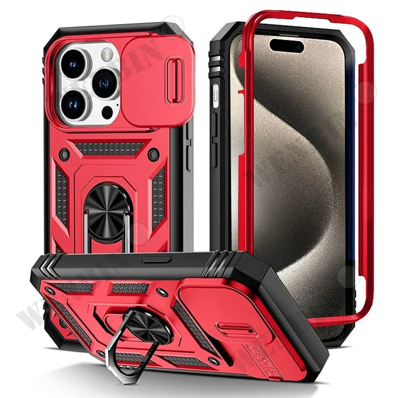 Case For iPhone 16 15 14 13 12 11 Pro Max Plus Mini XS XR X 8 7 Plus Heavy Duty with Camera 360 Degree Kickstand Cover