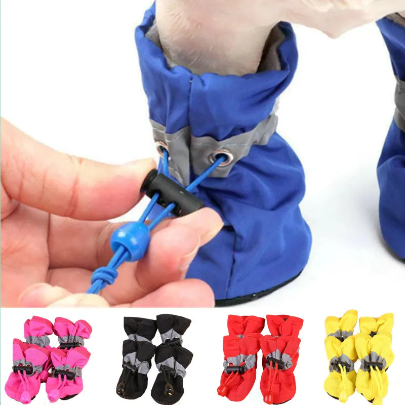 4pcs/set Waterproof Pet Dog Shoes  Anti-slip Rain Boots Footwear for Small Cats Dogs Puppy Dog Pet Booties Pet Paw Accessories - Hiron Store