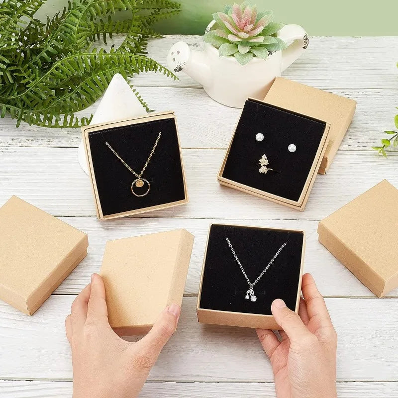 Cardboard Jewelry Boxes 3.54×3.54x1.18 Square Cardboard Box Paper Kraft Paper Gift Packaging Box for Christmas