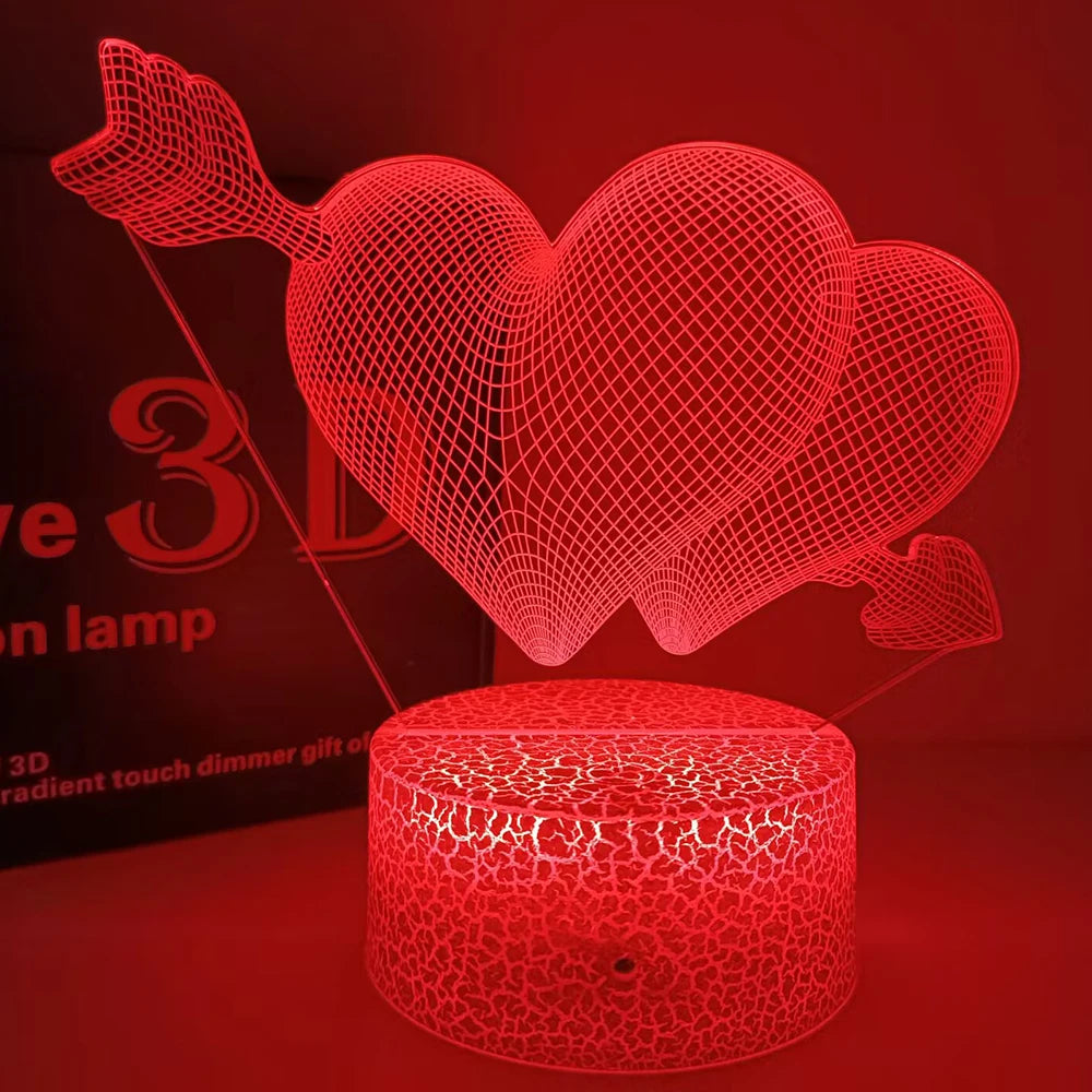 USB Powered LED 3D lamp illusion night light I love you gadget heart 16 Colours changing desk lamps