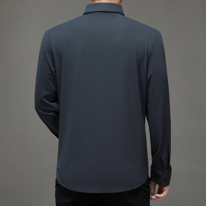 Men's Wool-Blend Dress  Shirt, Charcoal Gray, Business Essential , Non-Iron & Tailored Collar, All Season Comfort