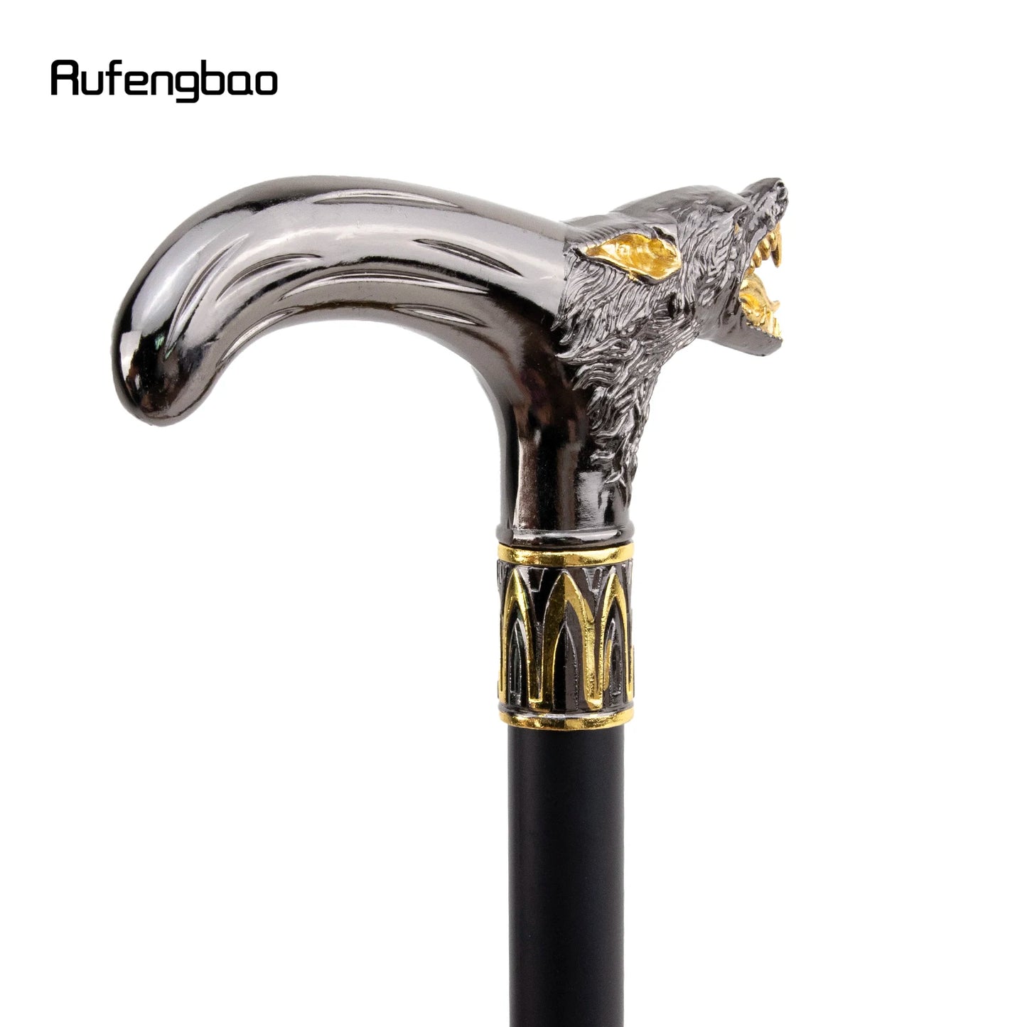 Golden Black Wolf Head Biting Walking Cane Fashion  Walking Stick Gentleman Elegant Cosplay Cane  93cm