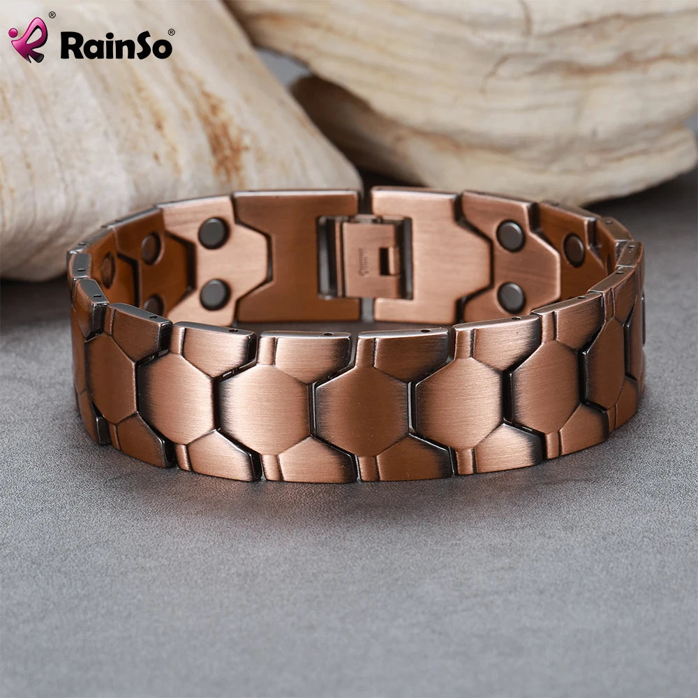 Rainso Vintage Magnetic Copper Bracelet For Men Women Healthy Bio Energy Chain Bangle Bracelet Daily Wear Jewelry Gift - Hiron Store