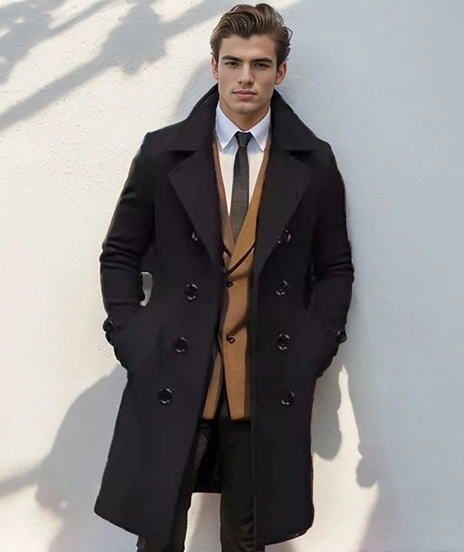 men's woolen coat casual and fashionable double breasted long