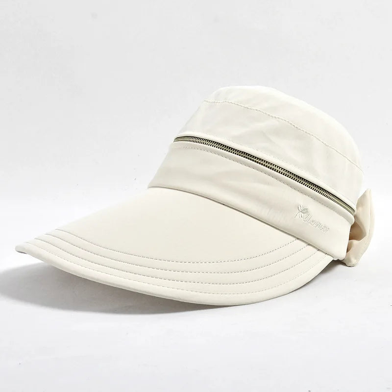 Women's Summer Sun Hat Removable Zipper Cap Top Anti-UV Foldable Big Brim Visor Cap for Cycling