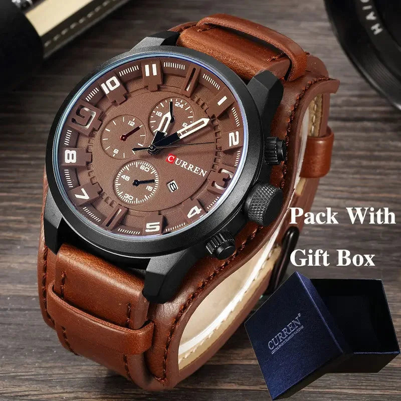 Mens Watches Date Sport Military Clock Leather Strap Quartz Business Men Watch