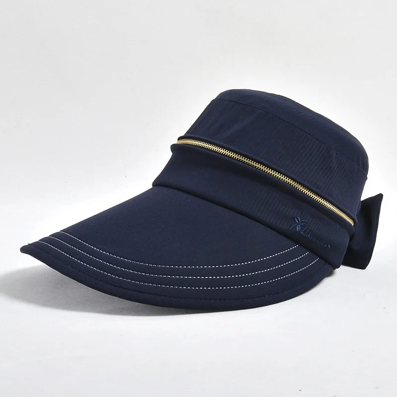Women's Summer Sun Hat Removable Zipper Cap Top Anti-UV Foldable Big Brim Visor Cap for Cycling