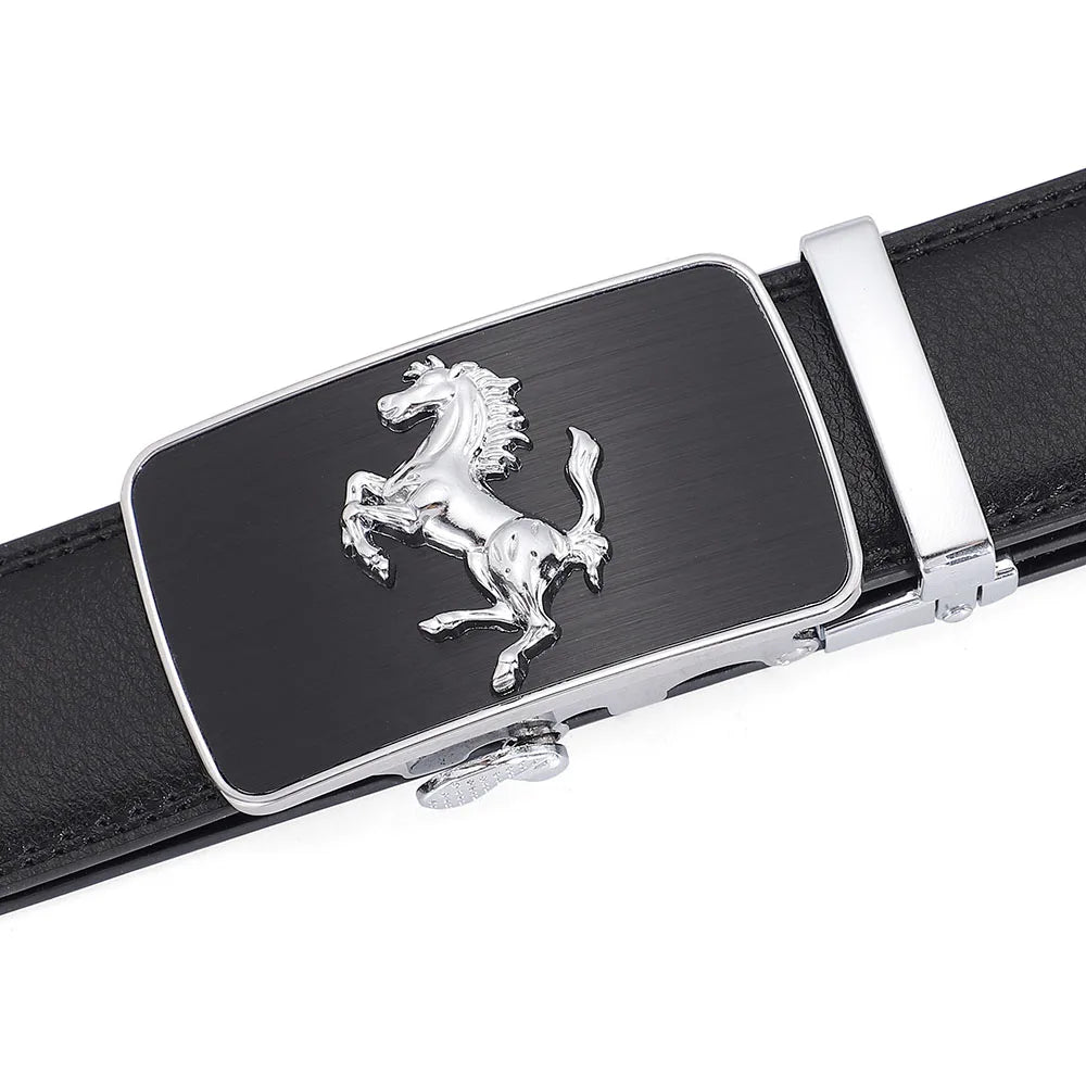 Men Genuine Leather Belts Brand Luxury Horse High Quality Business Work Automatic Buckle Belts for Men Gold Silver Male Belt Men