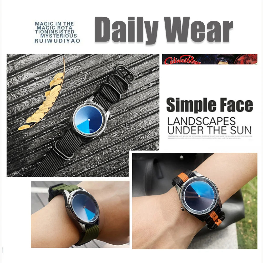 wristwatch canvas  creative design Mysterious Gradient Blue fashion quartz clock men watch